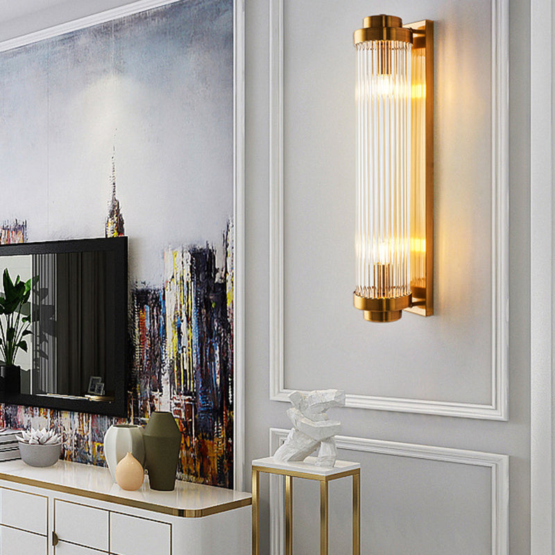 Glass Geometric Shape Sconce Light Modern-Style 2 Lights Wall Light Fixtures in Gold