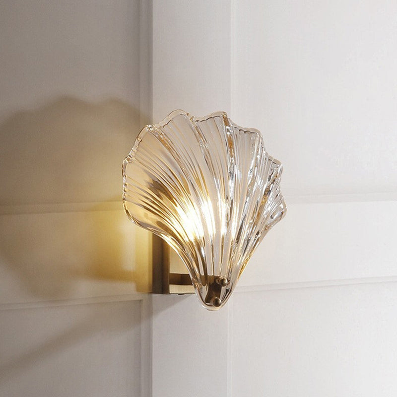Glass Shell Shape Sconce Light Modern-Style 1 Light Wall Light Fixtures in Gold