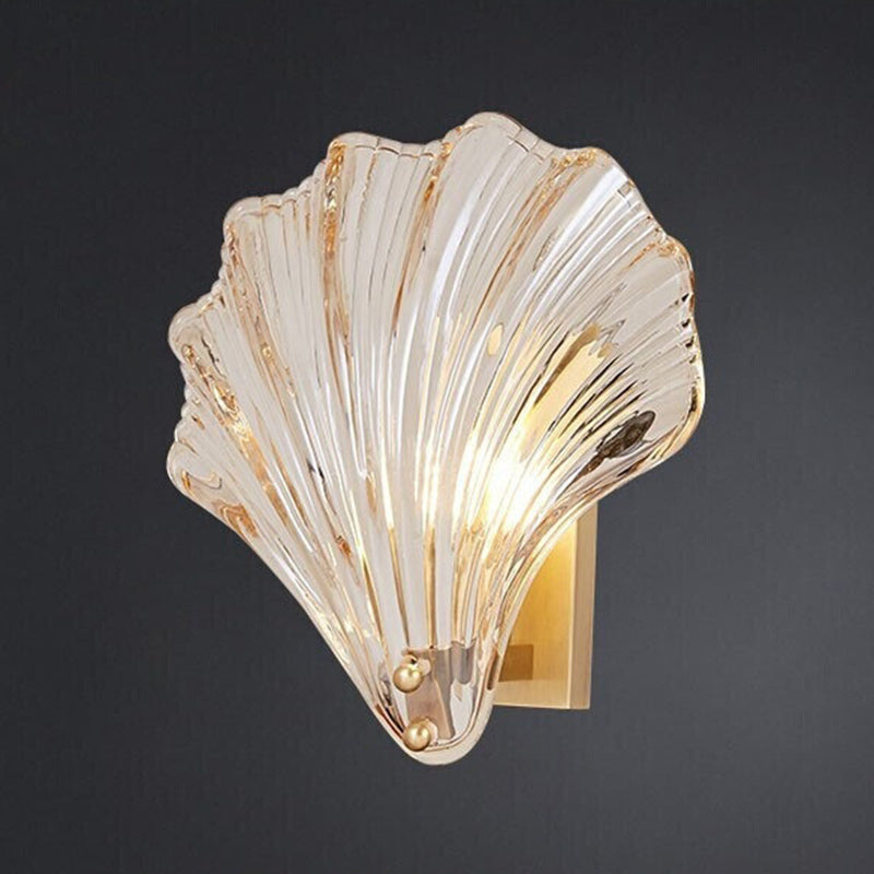 Glass Shell Shape Sconce Light Modern-Style 1 Light Wall Light Fixtures in Gold