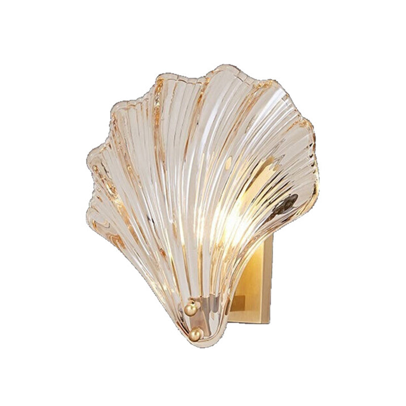 Glass Shell Shape Sconce Light Modern-Style 1 Light Wall Light Fixtures in Gold