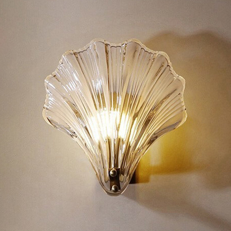 Glass Shell Shape Sconce Light Modern-Style 1 Light Wall Light Fixtures in Gold