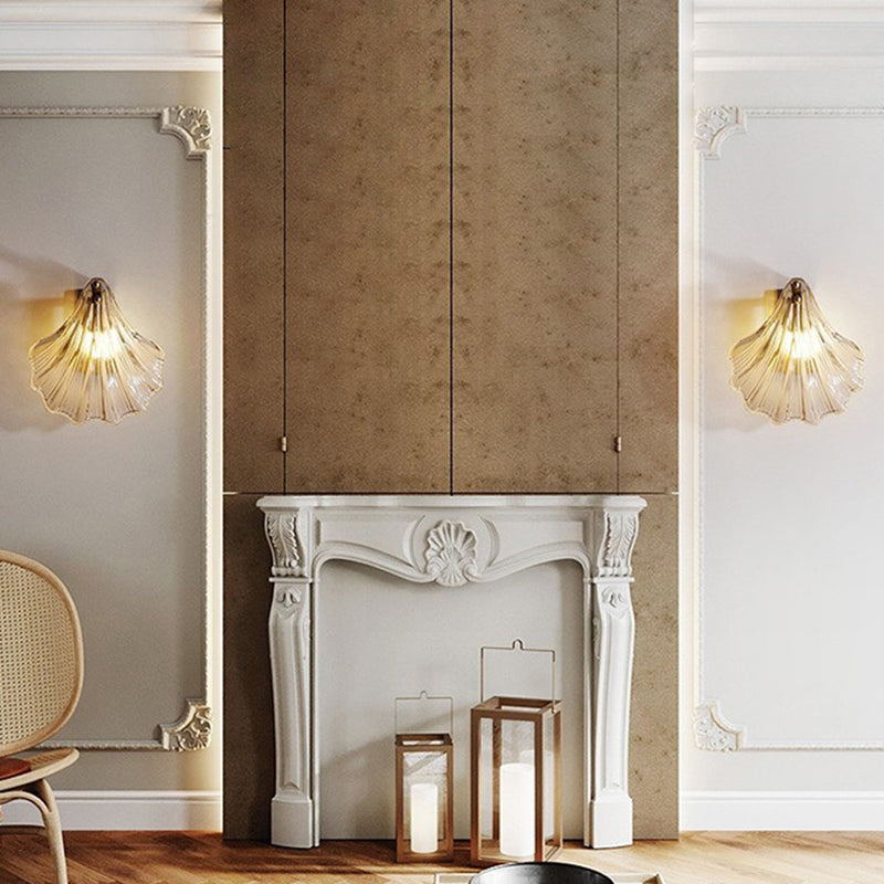Glass Shell Shape Sconce Light Modern-Style 1 Light Wall Light Fixtures in Gold