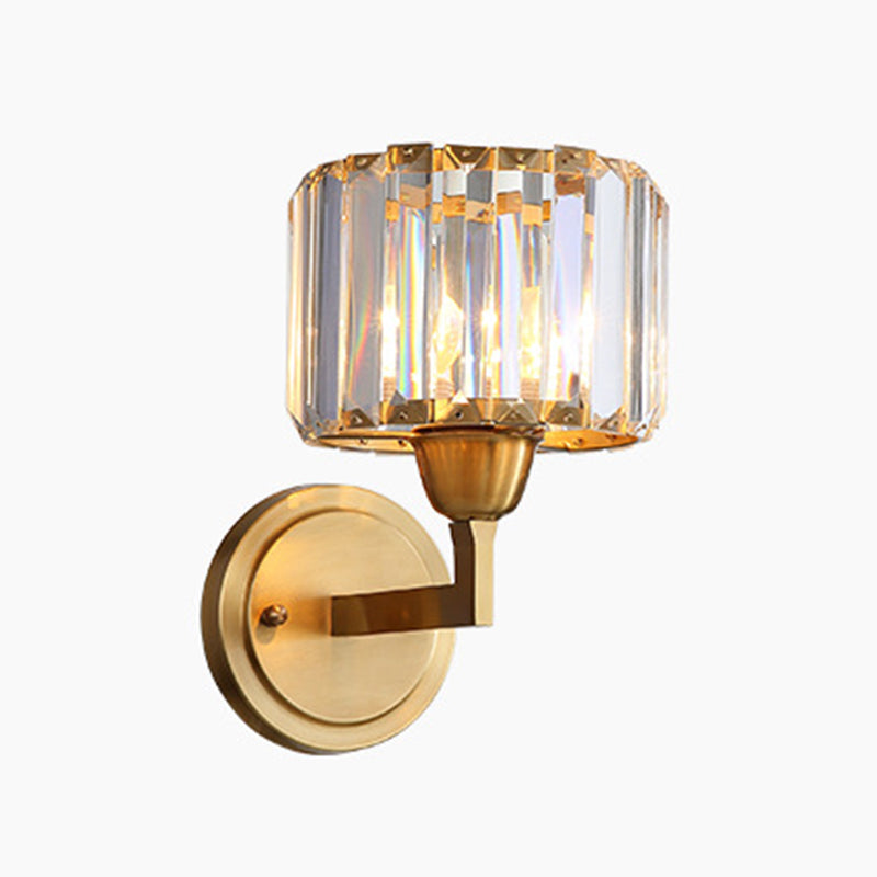 Crystal Cylinder Shape Sconce Light Modern-Style 1 Light Wall Light Fixtures in Gold