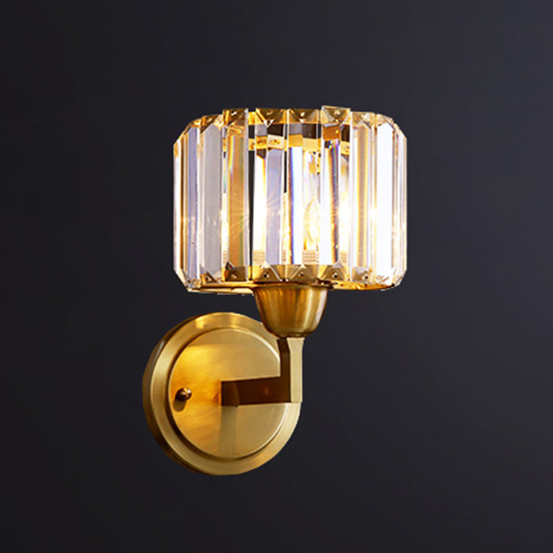 Crystal Cylinder Shape Sconce Light Modern-Style 1 Light Wall Light Fixtures in Gold