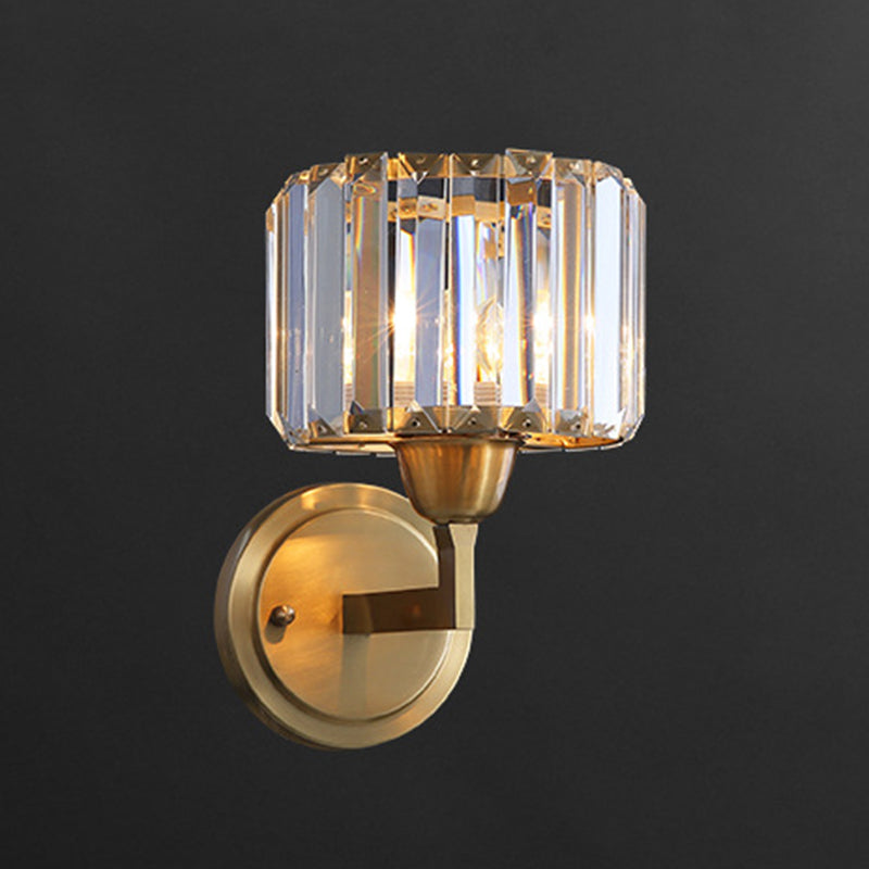 Crystal Cylinder Shape Sconce Light Modern-Style 1 Light Wall Light Fixtures in Gold