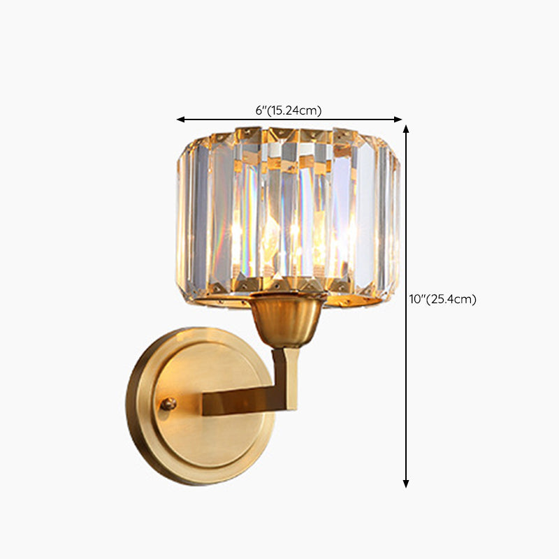 Crystal Cylinder Shape Sconce Light Modern-Style 1 Light Wall Light Fixtures in Gold