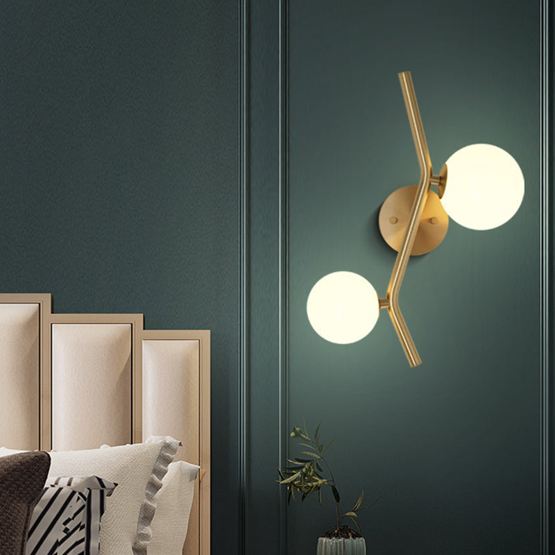 Glass Ball Shape Sconce Light Modern-Style 2 Lights Wall Light Fixtures in Gold
