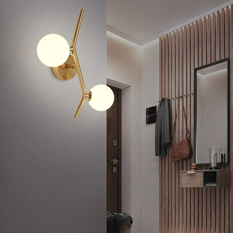 Glass Ball Shape Sconce Light Modern-Style 2 Lights Wall Light Fixtures in Gold