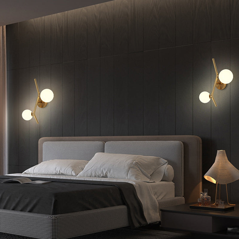 Glass Ball Shape Sconce Light Modern-Style 2 Lights Wall Light Fixtures in Gold