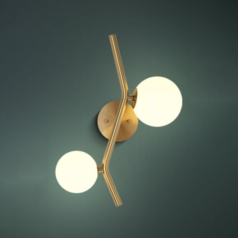 Glass Ball Shape Sconce Light Modern-Style 2 Lights Wall Light Fixtures in Gold