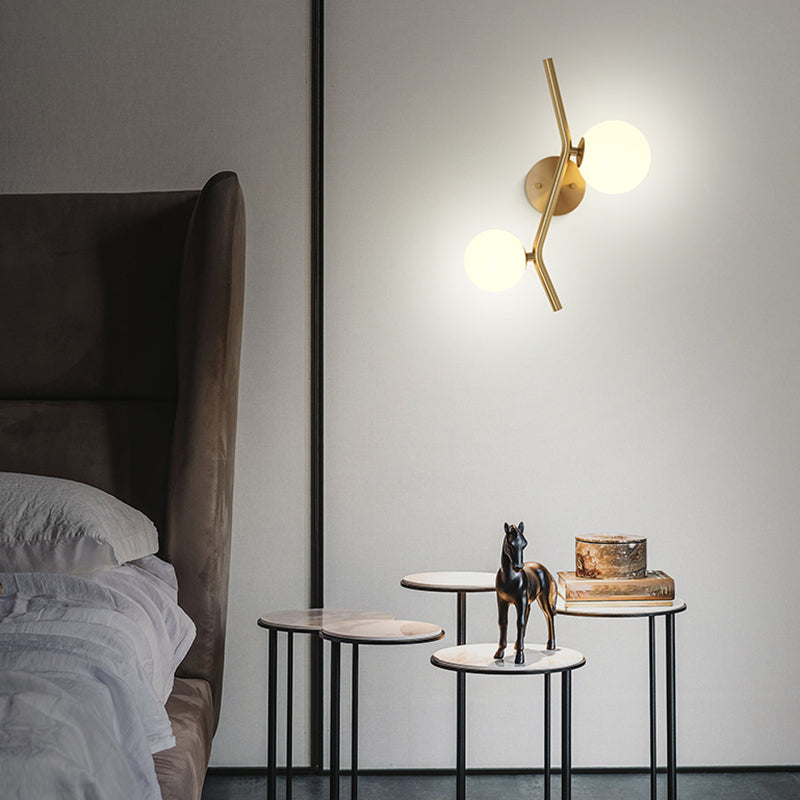 Glass Ball Shape Sconce Light Modern-Style 2 Lights Wall Light Fixtures in Gold