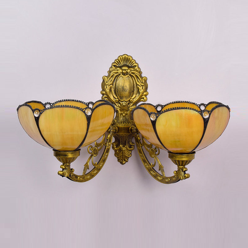 Tiffany Flower Shape Wall Mount Light Fixture Glass 2 Light Sconce Lamp