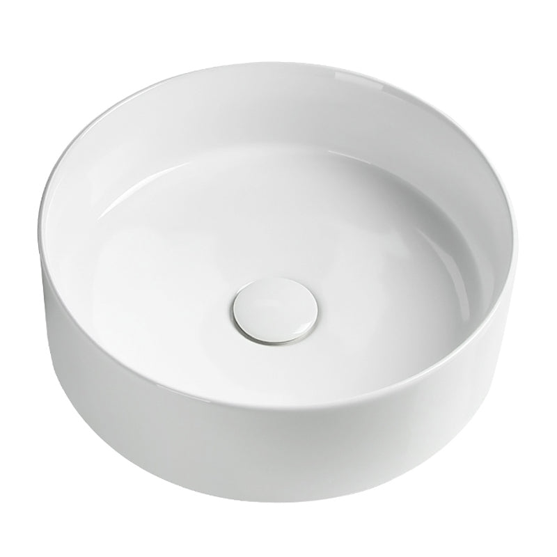 Modern Vessel Sink Round Porcelain Drain Assembly and Faucet Vessel Lavatory Sink