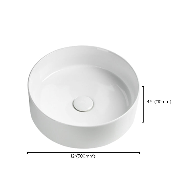 Modern Vessel Sink Round Porcelain Drain Assembly and Faucet Vessel Lavatory Sink