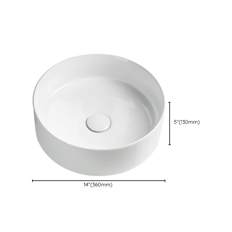 Modern Vessel Sink Round Porcelain Drain Assembly and Faucet Vessel Lavatory Sink