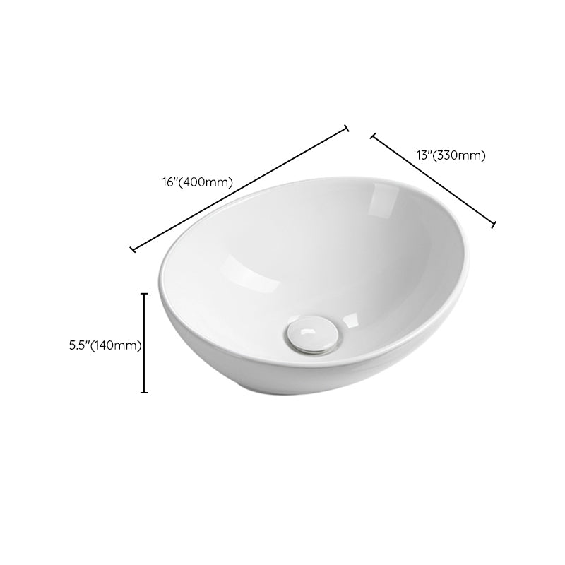 Modern Vessel Lavatory Sink Porcelain Oval with Faucet and Drain Assembly Vessel Sink