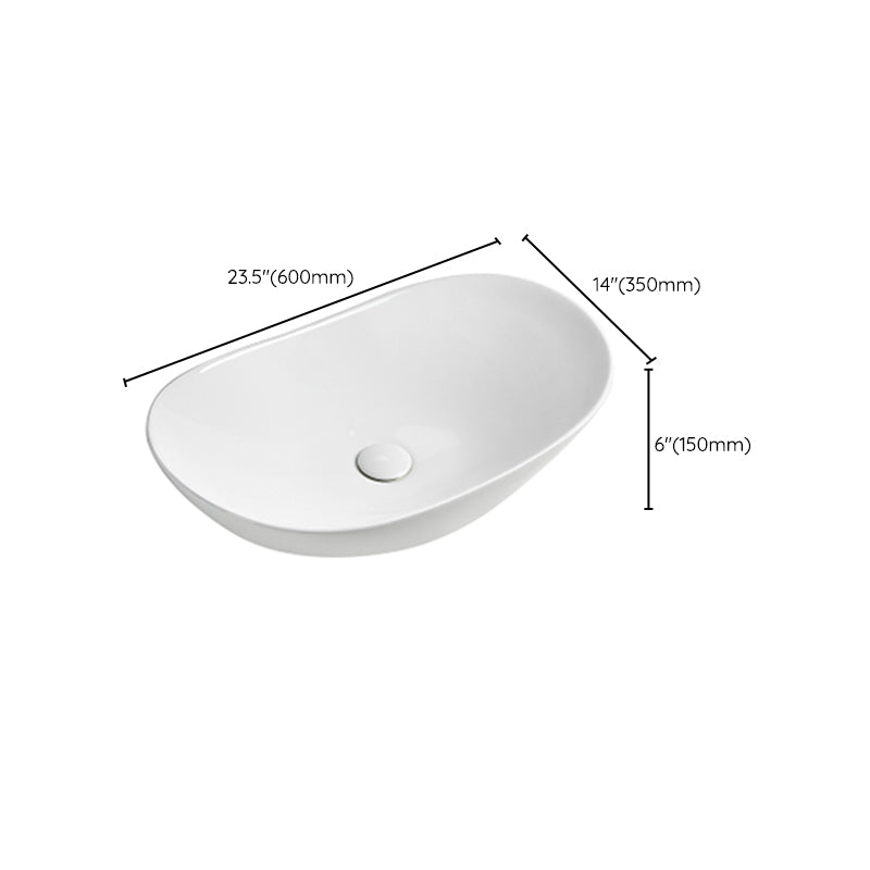 Modern Vessel Lavatory Sink Porcelain Oval with Faucet and Drain Assembly Vessel Sink