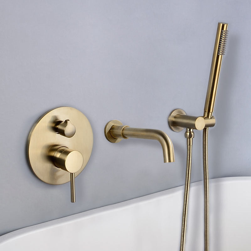 Cold and Hot Wall Mounted Bathtub Faucet Gold Finish Tub Faucet with Shower Head