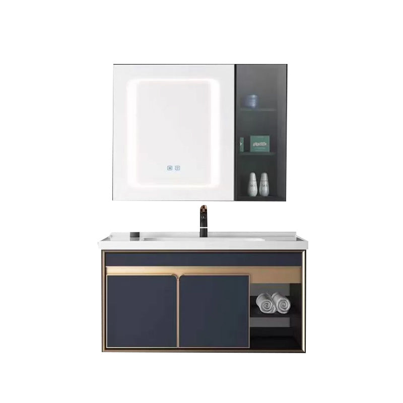 Bath Vanity Set Wall Mount Single Sink Blue Glam Metal Faucet Included Vanity Set