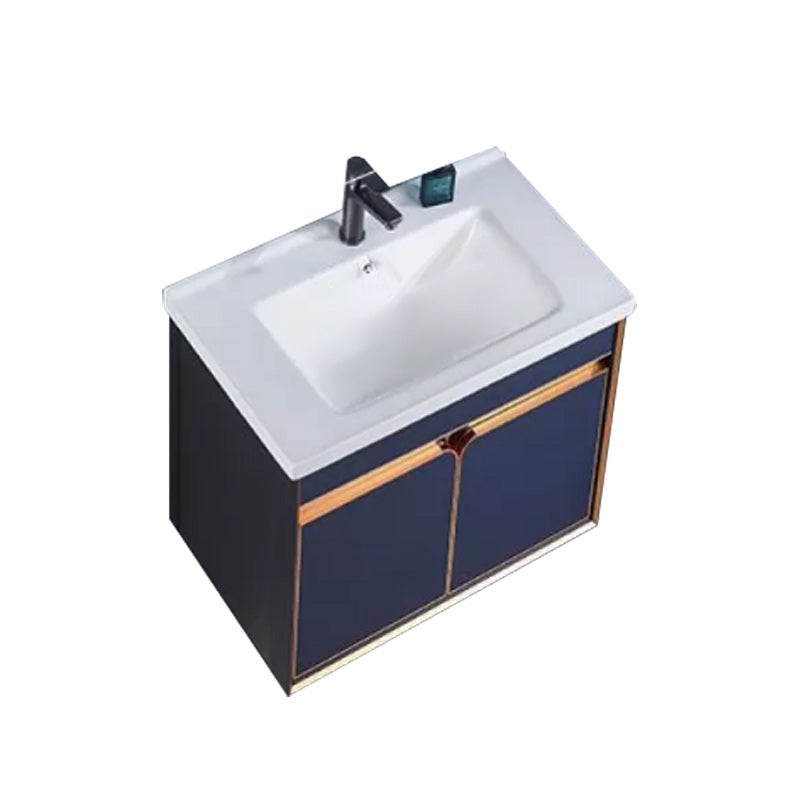 Bath Vanity Set Wall Mount Single Sink Blue Glam Metal Faucet Included Vanity Set