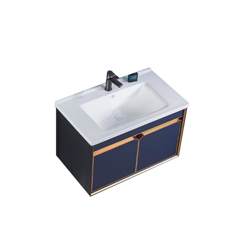 Bath Vanity Set Wall Mount Single Sink Blue Glam Metal Faucet Included Vanity Set