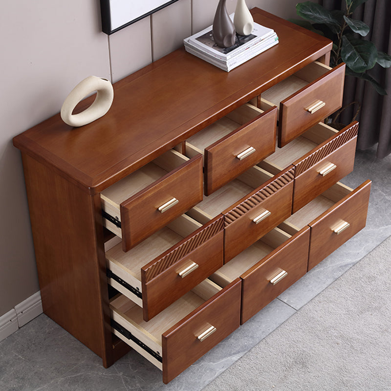 Glam Rubber Wood Storage Chest Home Horizontal Chest with 9 Drawers