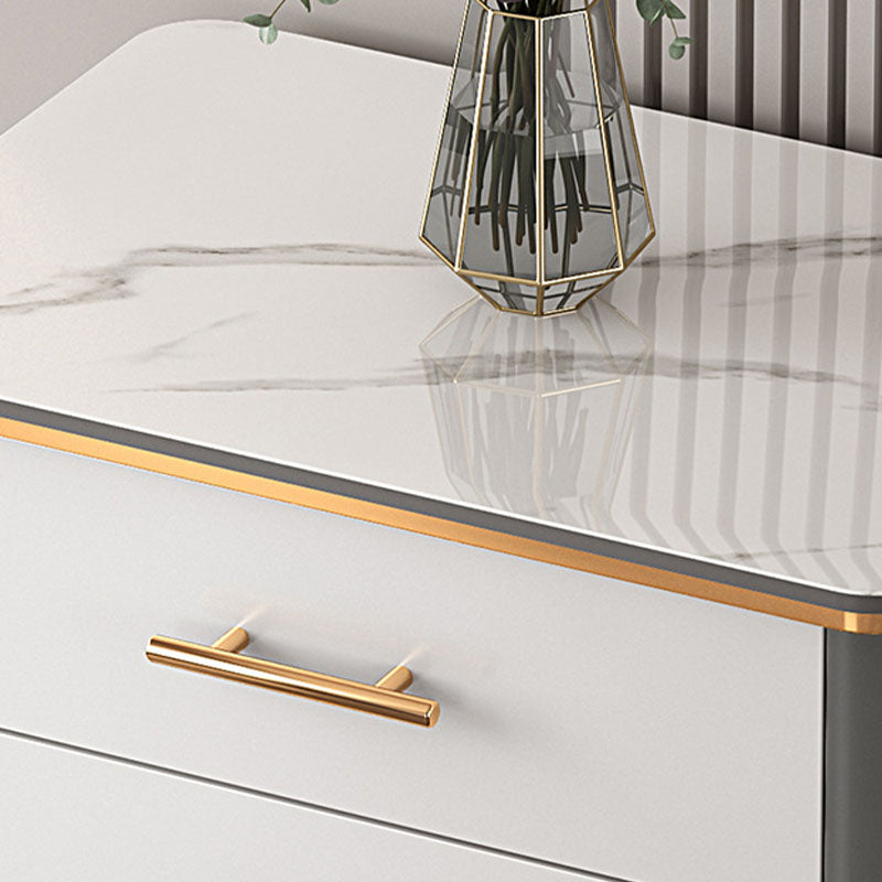 Glam White Vertical Stone Storage Chest Bedroom Chest with Drawers