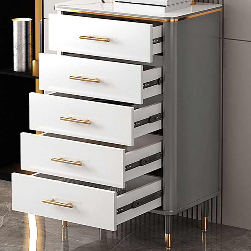 Glam White Vertical Stone Storage Chest Bedroom Chest with Drawers