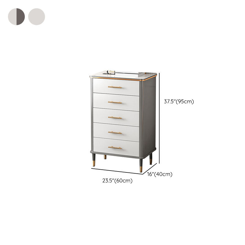 Glam White Vertical Stone Storage Chest Bedroom Chest with Drawers