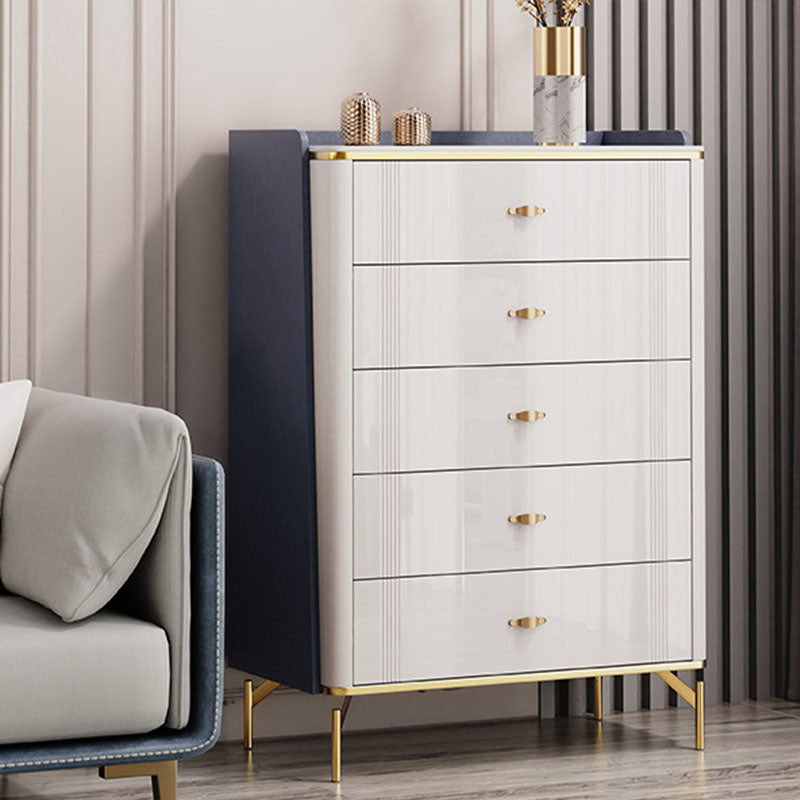 Glam Stone Storage Chest Bedroom Chest in White with Metal Legs