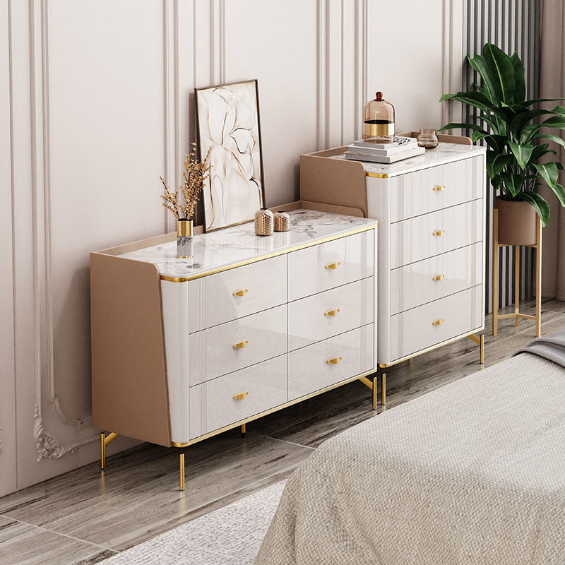 Glam Stone Storage Chest Bedroom Chest in White with Metal Legs