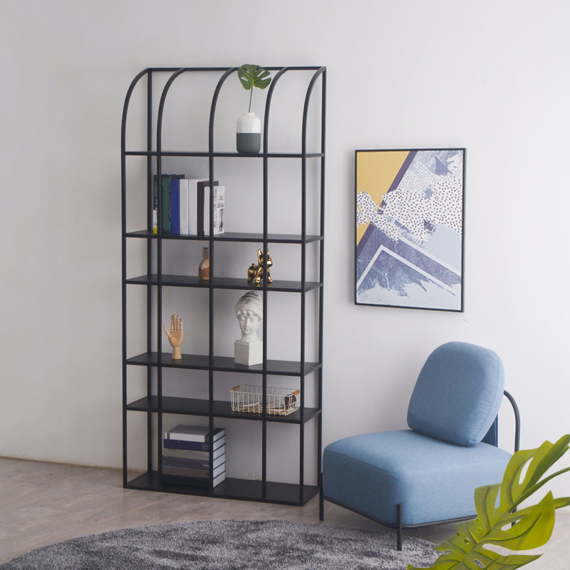 Industrial Metal Bookcase Etagere 5 Shelves Open Back Bookshelf