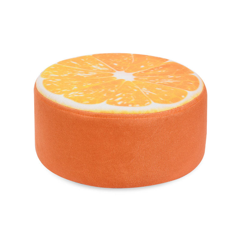 Round Pouf Upholstered Scratch Resistant Contemporary Fruit Printed Fabric Footstool