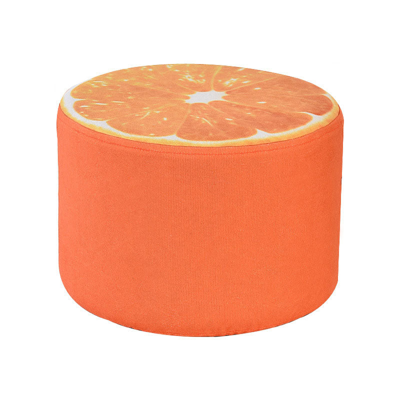 Round Pouf Upholstered Scratch Resistant Contemporary Fruit Printed Fabric Footstool