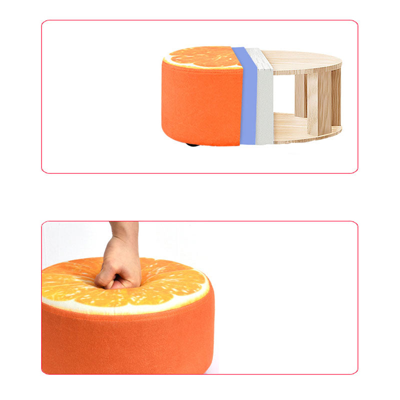 Round Pouf Upholstered Scratch Resistant Contemporary Fruit Printed Fabric Footstool