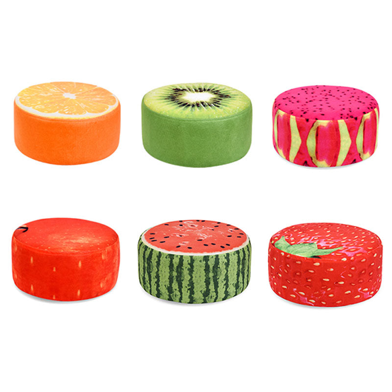 Round Pouf Upholstered Scratch Resistant Contemporary Fruit Printed Fabric Footstool