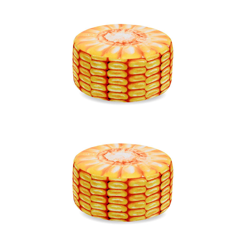 Round Pouf Upholstered Scratch Resistant Contemporary Fruit Printed Fabric Footstool