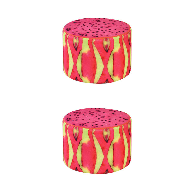 Round Pouf Upholstered Scratch Resistant Contemporary Fruit Printed Fabric Footstool