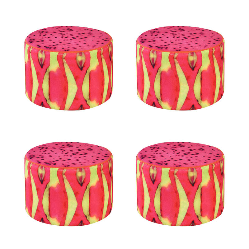 Round Pouf Upholstered Scratch Resistant Contemporary Fruit Printed Fabric Footstool