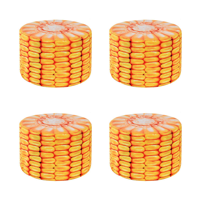 Round Pouf Upholstered Scratch Resistant Contemporary Fruit Printed Fabric Footstool