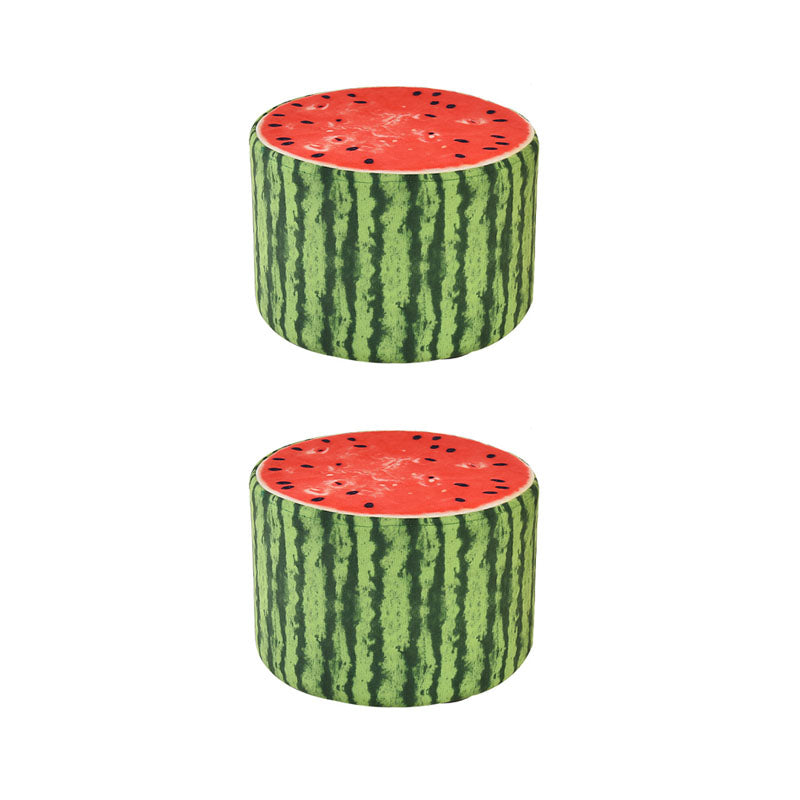 Round Pouf Upholstered Scratch Resistant Contemporary Fruit Printed Fabric Footstool