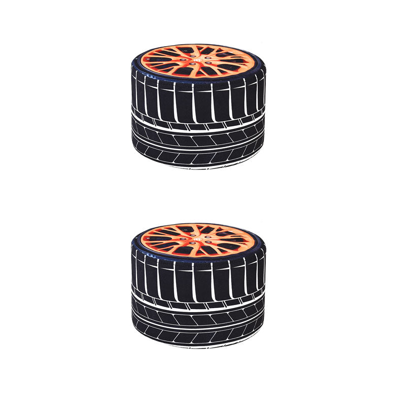 Round Pouf Upholstered Scratch Resistant Contemporary Fruit Printed Fabric Footstool