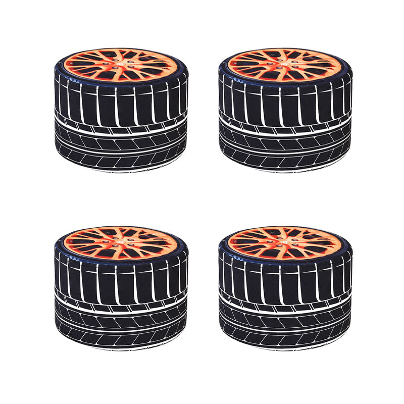 Round Pouf Upholstered Scratch Resistant Contemporary Fruit Printed Fabric Footstool