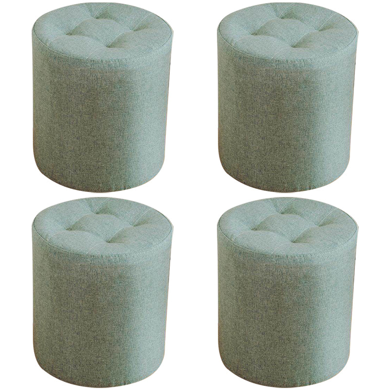 Contemporary Pouf Ottoman Fabric Upholstered Tufted Solid Color Cylinder Shape Ottoman