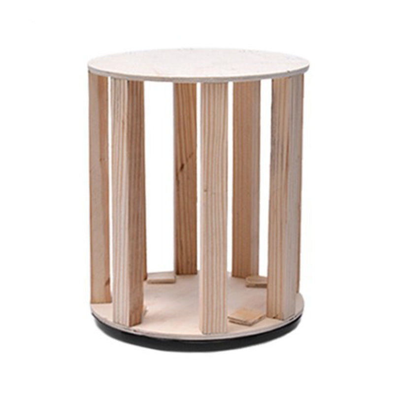 Contemporary Pouf Ottoman Fabric Upholstered Tufted Solid Color Cylinder Shape Ottoman