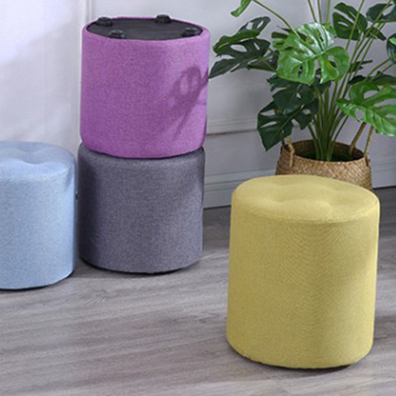 Contemporary Pouf Ottoman Fabric Upholstered Tufted Solid Color Cylinder Shape Ottoman