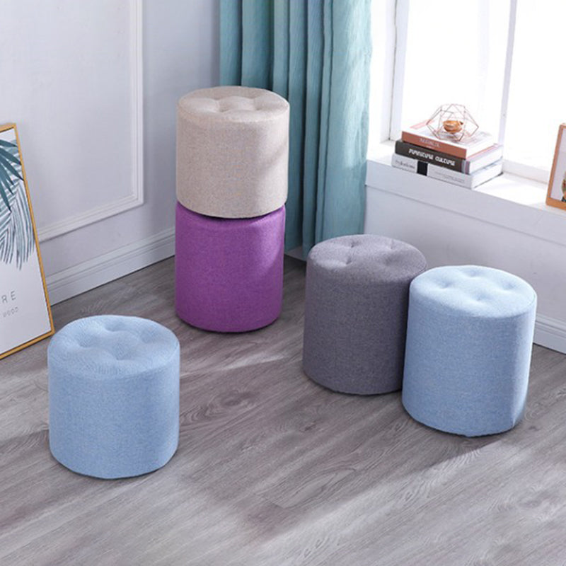 Contemporary Pouf Ottoman Fabric Upholstered Tufted Solid Color Cylinder Shape Ottoman