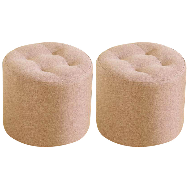 Contemporary Pouf Ottoman Fabric Upholstered Tufted Solid Color Cylinder Shape Ottoman