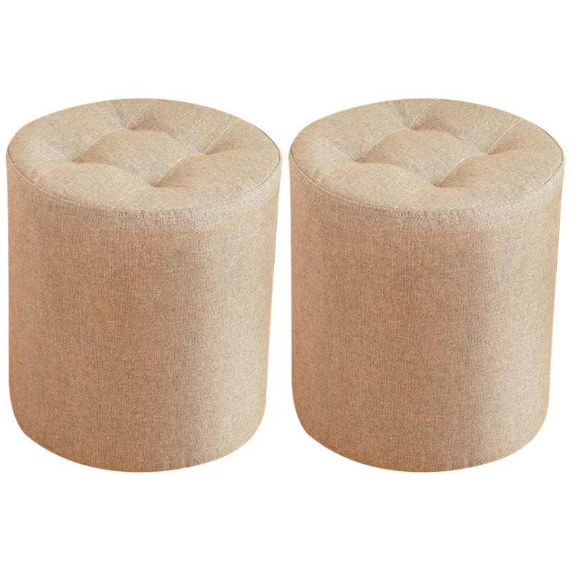 Contemporary Pouf Ottoman Fabric Upholstered Tufted Solid Color Cylinder Shape Ottoman
