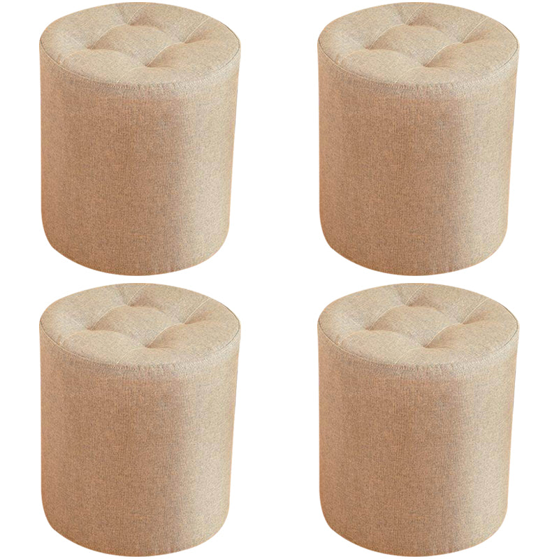 Contemporary Pouf Ottoman Fabric Upholstered Tufted Solid Color Cylinder Shape Ottoman